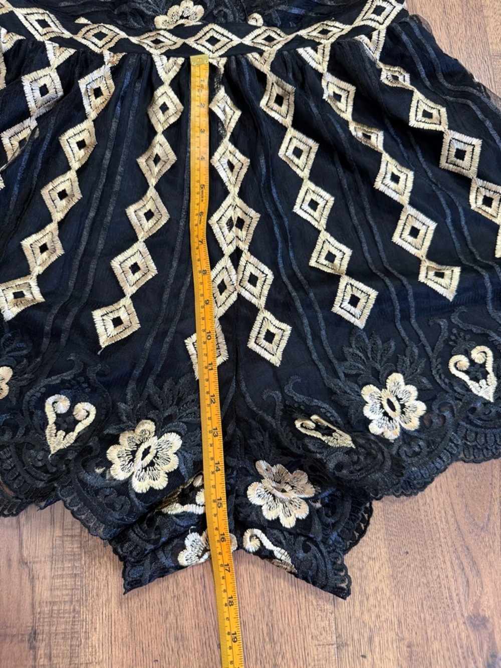 SWEET LEMON Black & Gold Embroidered Mesh Romper Lace Geometric size M - Picture 4 of 13